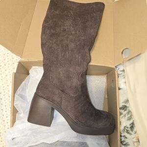 Amazon Women's Brown Suede Mid-Calf Block Heel Boots